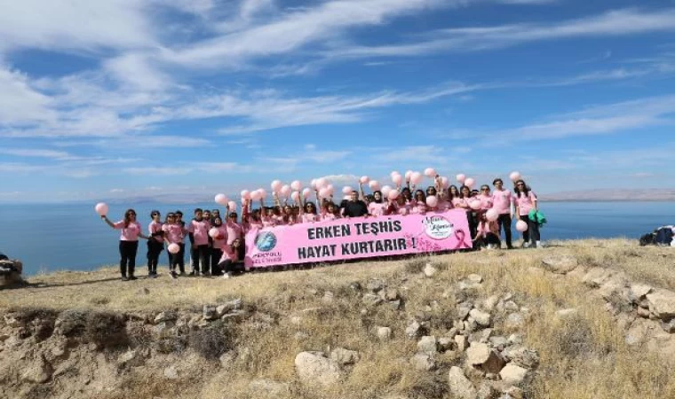 Tarihi kalenin zirvesinde zumba ve yoga yapıp, meme kanseri farkındalığı için pembe balon uçurdular