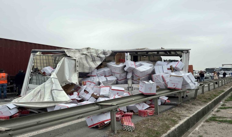 Tem Otoyolunda seyir halindeki tır emniyet şeridinde duran başka bir tıra çarptı