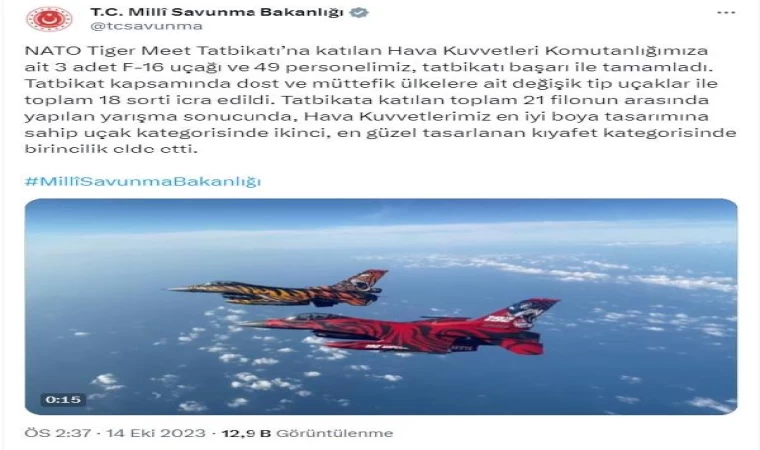 Türk Hava Kuvvetleri’nden, NATO tatbikatında 2 derece