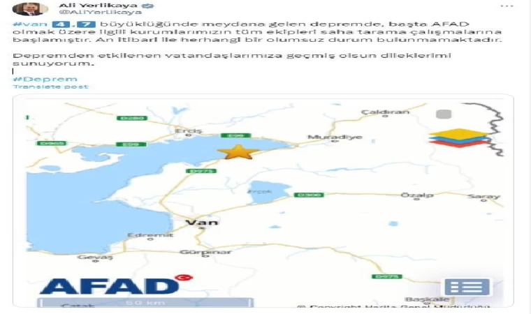 Van’da 4.7 büyüklüğünde deprem (2)