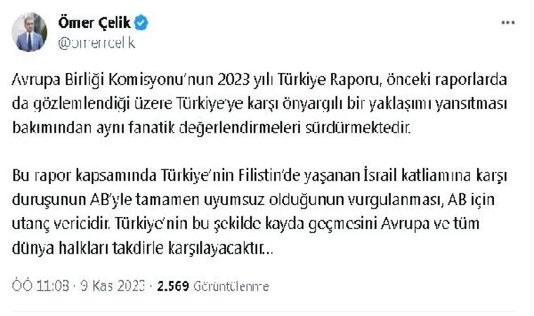 AK Parti’li Çelik: Bu rapor AB için utanç vericidir