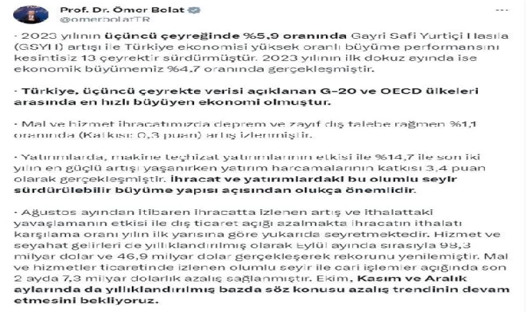 Bakan Bolat: Türkiye, en hızlı büyüyen ekonomi oldu