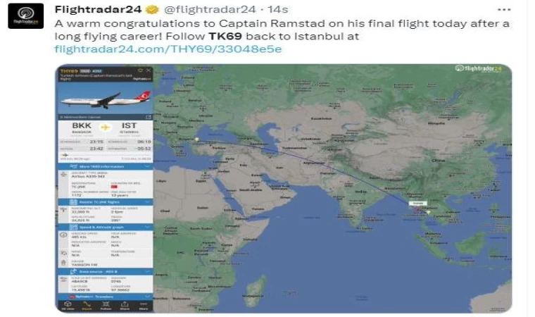 Emekli olan THY pilotunun son uçuşu canlı takip edildi