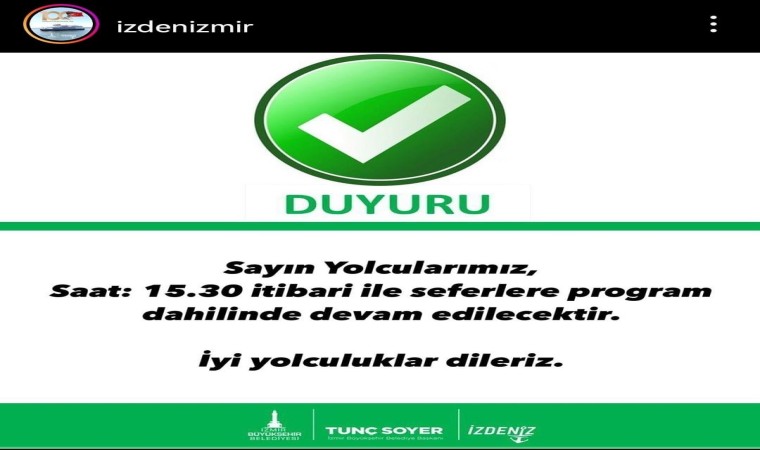 İzmirde vapur seferleri yeniden başladı