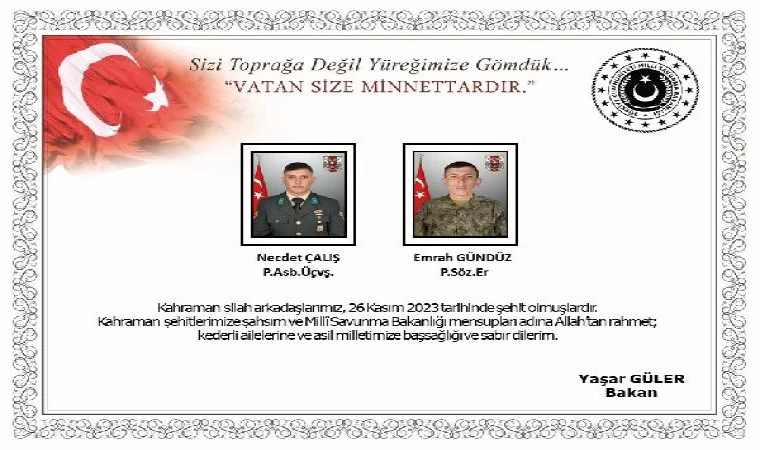 MSB: Pençe-Kilit Operasyon bölgesinde 2 asker şehit oldu, 2 asker yaralandı (2)