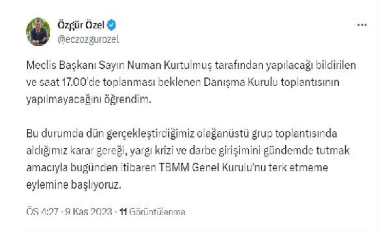 Özgür Özel: Meclis Başkanından, Meclis Danışma Kurulu’nu olağanüstü toplamasını istedim (2)