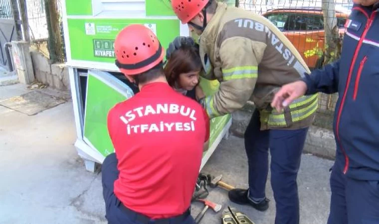 Pendik’te giysi kumbarasında mahsur kalan çocuğu itfaiye kurtardı 