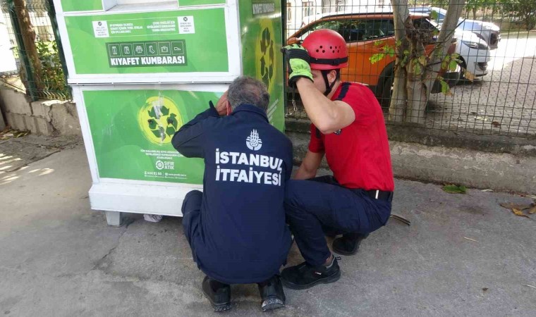 Pendikte giysi kumbarasında mahsur kalan kız çocuğunu itfaiye ekipleri kurtardı