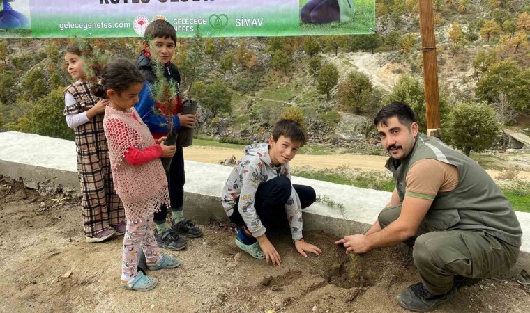 Simavda okul ve cami bahçesine fidan dikimi