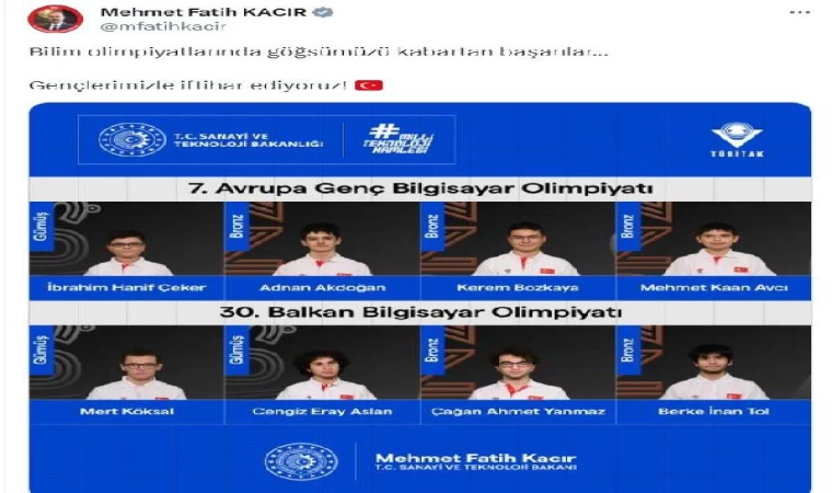 Türkiye, bilgisayar olimpiyatlarından 8 madalya ile döndü