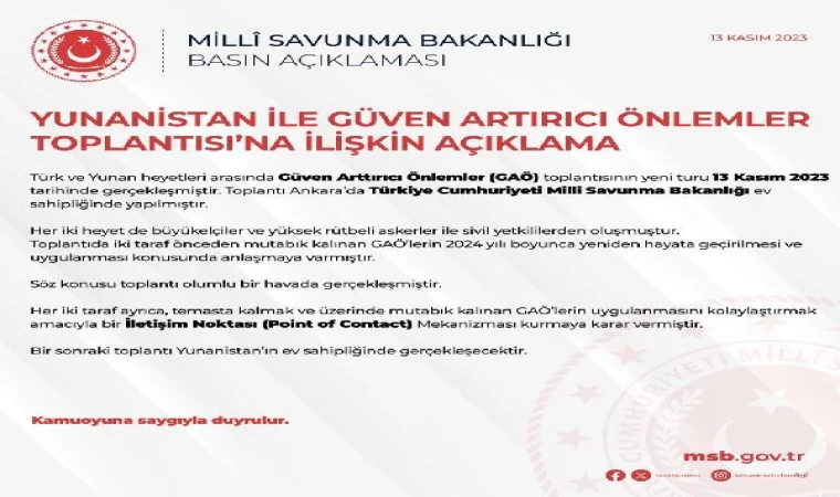 Türkiye ile Yunanistan arasında Güven Arttırıcı Önlemler toplantısı gerçekleştirildi