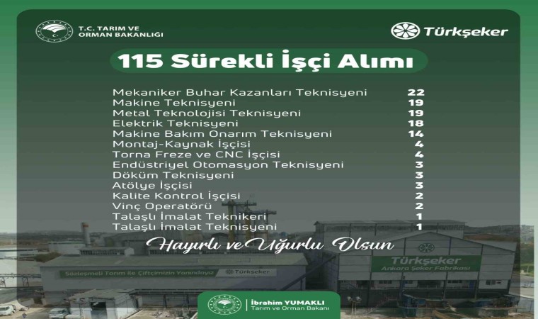 Türkşekere 115 sürekli işçi alınacak