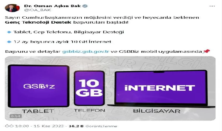 Üniversitelilere teknolojik cihaz ve internet desteği başvuruları başladı