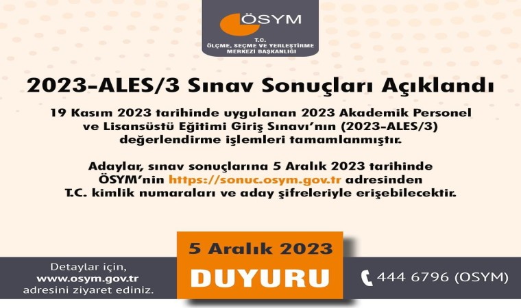 2023-ALES/3 sonuçları açıklandı