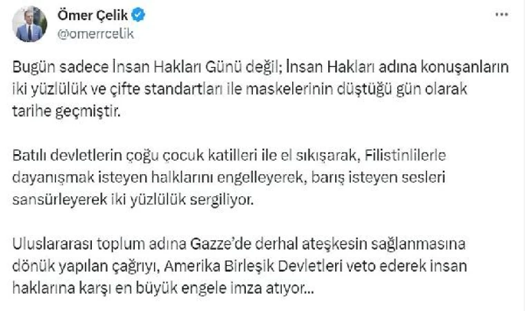 AK Parti’li Çelik: ABD, insan haklarına karşı en büyük engele imza atıyor