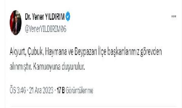 Ankara’da İYİ Parti’nin 4 ilçe başkanı görevden alındı