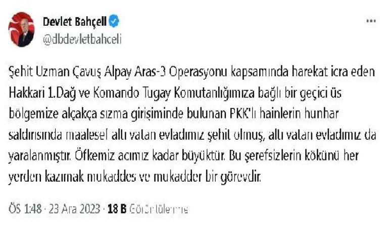 Bahçeli: Öfkemiz, acımız kadar büyüktür