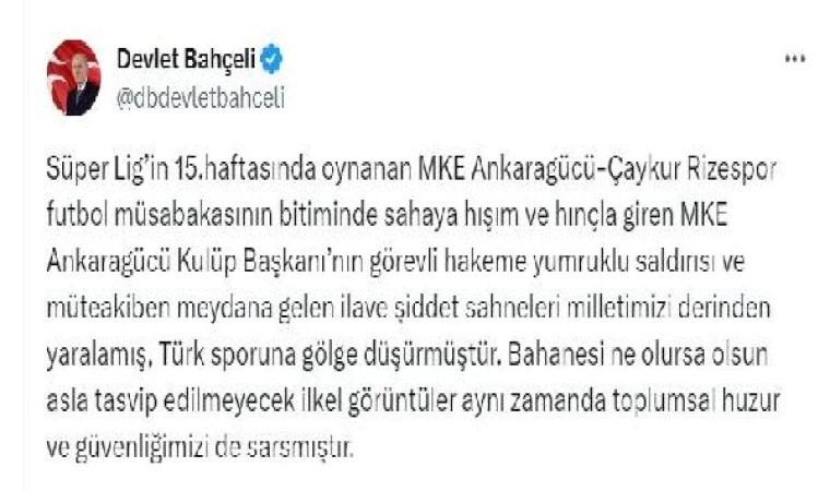 Bahçeli’den hakem Meler’e yönelik saldırıya kınama