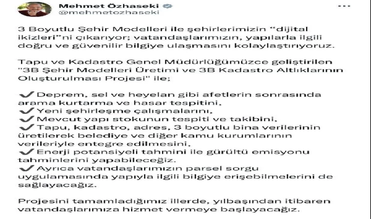 Bakan Özhaseki: Şehirlerin dijital ikizlerini çıkarıyoruz