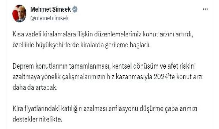 Bakan Şimşek: 2024’te konut arzı daha da artacak 