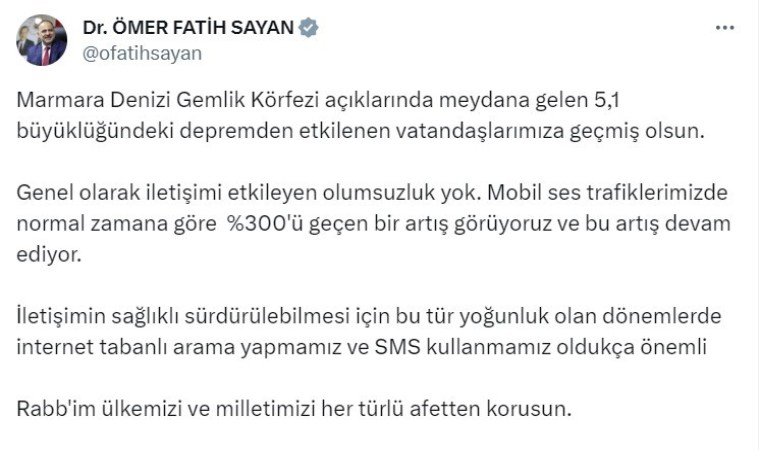 Bakan Yardımcısı Sayan: “(Deprem sonrası) İletişimi etkileyen olumsuzluk yok”