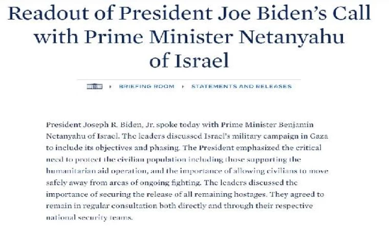 Biden ve Netanyahu telefonda görüştü