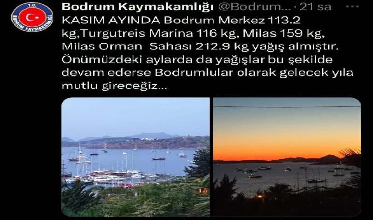 Bodrum ve Milas’ta kasımda yağmur bereketi