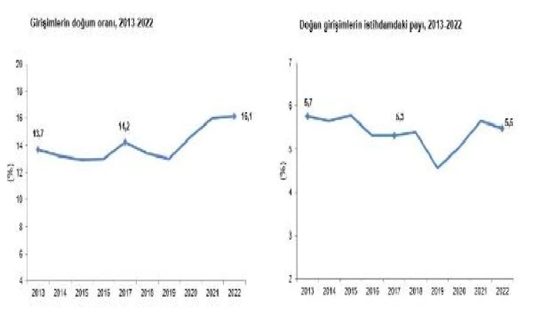 Girişimlerin 2022 yılında doğum oranı yüzde 16,1 oldu