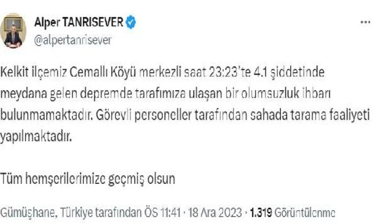 Gümüşhane’de 4.1 büyüklüğünde deprem (2)