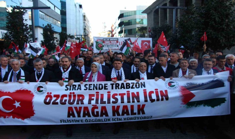 HAK-İŞ Filistine destek için Trabzonda miting düzenledi