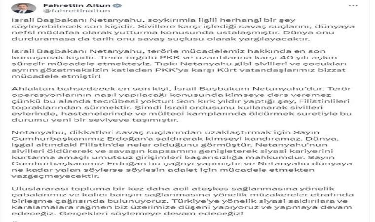İletişim Başkanı Altun: Netanyahu, soykırımla ilgili konuşacak son kişidir