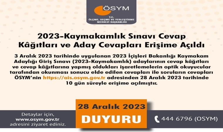 Kaymakamlık sınavı sonuçları açıklandı