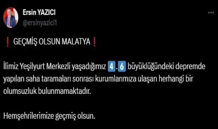 Malatya Valisi Yazıcı: Herhangi bir olumsuzluk bulunmamaktadır