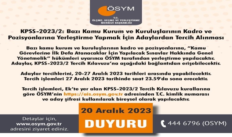 ÖSYMden KPSS tercih duyurusu