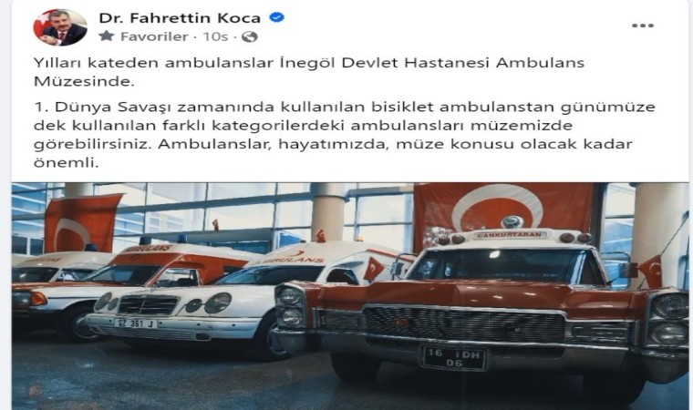 Sağlık Bakanı Kocadan Bursa paylaşımı