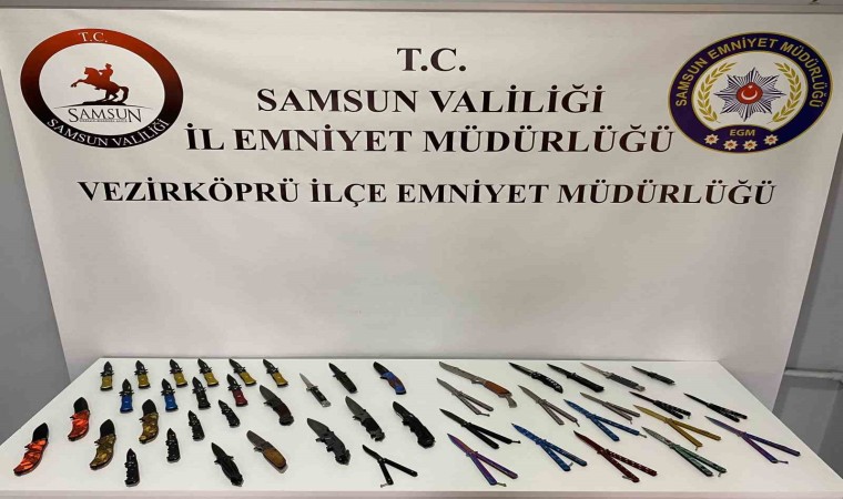 Samsunda iki işyerinde satışı yasak 46 bıçak ele geçirildi