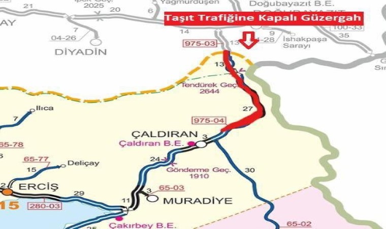 Tendürek Geçidi tipi nedeniyle trafiğe kapatıldı