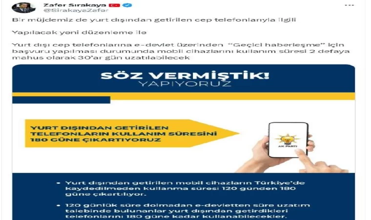 Yurt dışı telefonların kullanım süresi 180 güne çıkarılacak