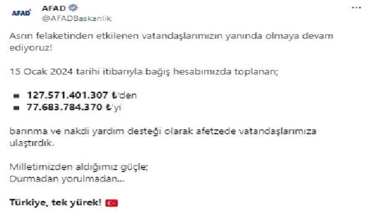 AFAD: 77 milyar 683 milyon lirayı afetzedelere ulaştırdık