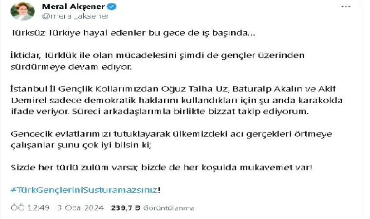 Akşener, İstanbul’da gözaltına alınan 3 partili ile ilgili açıklama yaptı