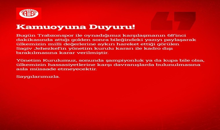 Antalyasporda Sagiv Jehezkel kadro dışı bırakıldı