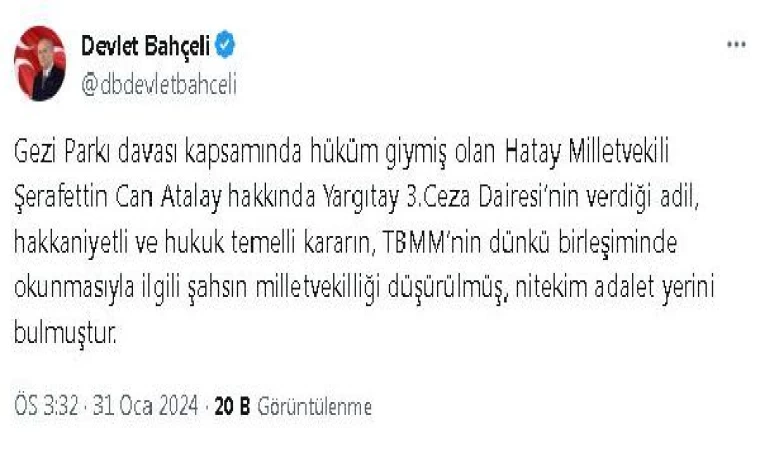 Bahçeli: Darbeye tevessül eden AYM’dir