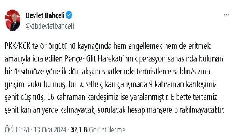 Bahçeli: Terör devleti kurmak isteyenlere müsaade edilmeyecektir