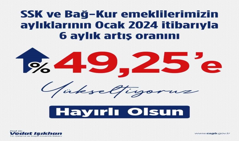 Bakan Işıkhan: SSK ve Bağ-Kur emeklilerinin maaş artışlarını yüzde 49,25e yükseltiyoruz