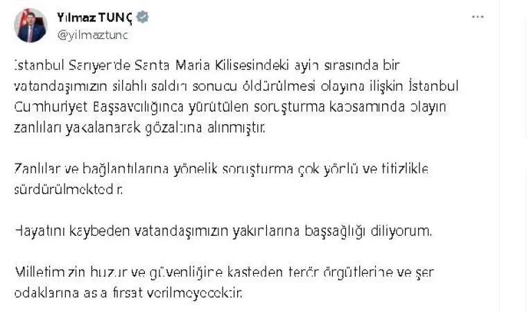 Bakan Tunç: Zanlılar ve bağlantılarına yönelik soruşturma çok yönlü sürdürülüyor