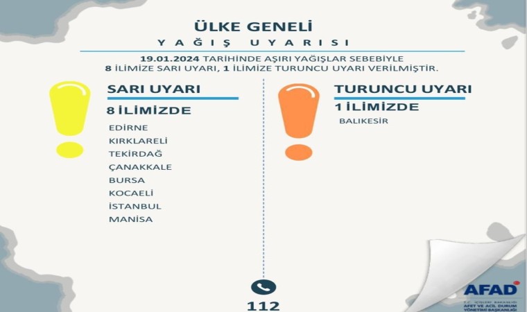 Bakan Yerlikayadan 1 il için turuncu, 8 il için sarı kodlu uyarı