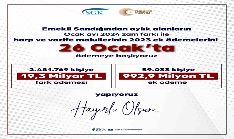 Emekli Sandığından aylık alanların ilk ödemeleri 26 Ocakta