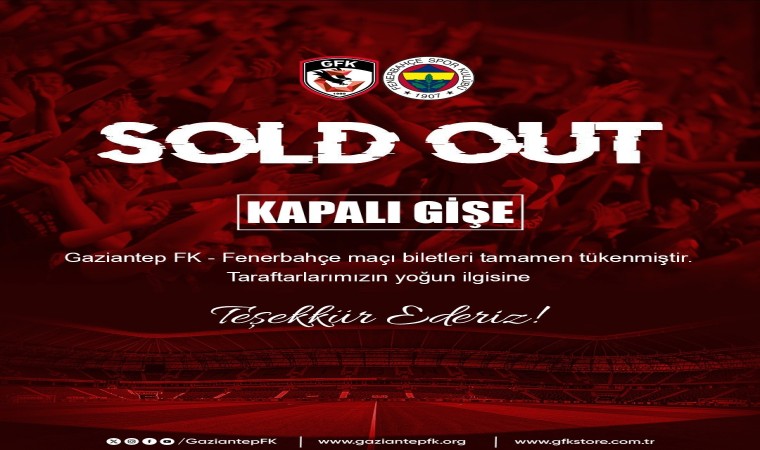 Gaziantep FK - Fenerbahçe maçı biletleri tükendi