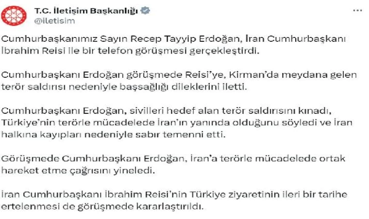 İletişim Başkanlığı: İran Cumhurbaşkanı Reisi’nin Türkiye ziyareti ertelendi