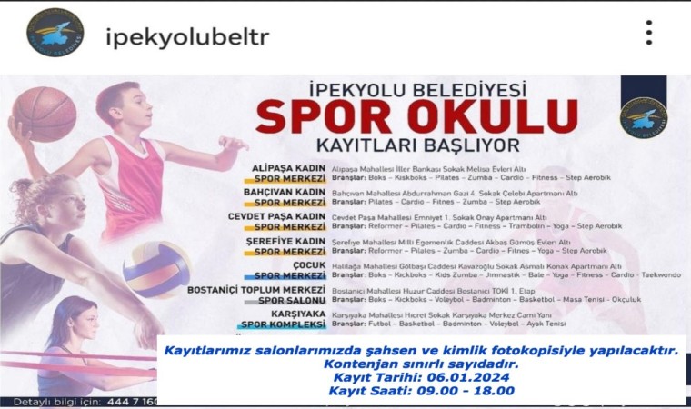 İpekyolu Belediyesinin yeni dönem spor okulu kayıtları başlıyor